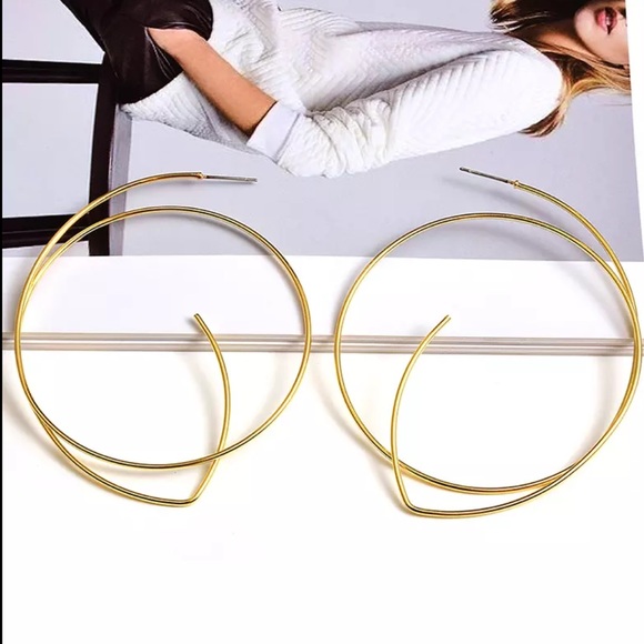 3” Gold Zara Asymmetrical Hoop Earrings - Picture 2 of 2